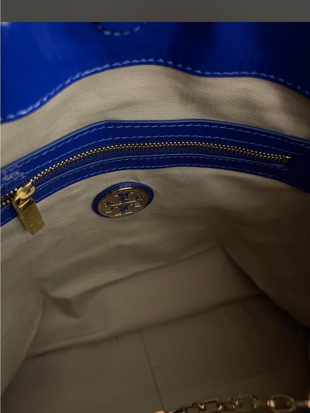 Tory Burch Beige Canvas Tote with Blue Trim and Braided Handles - Picture 5 of 8
